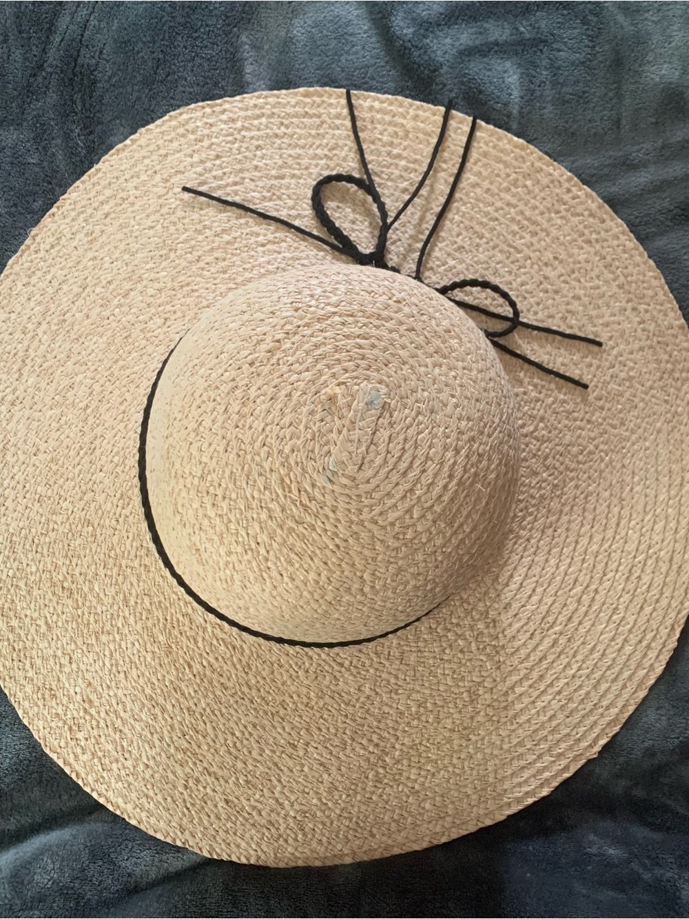 ASOS Natural Straw Wide-Brim Hat with Black Bow Trim